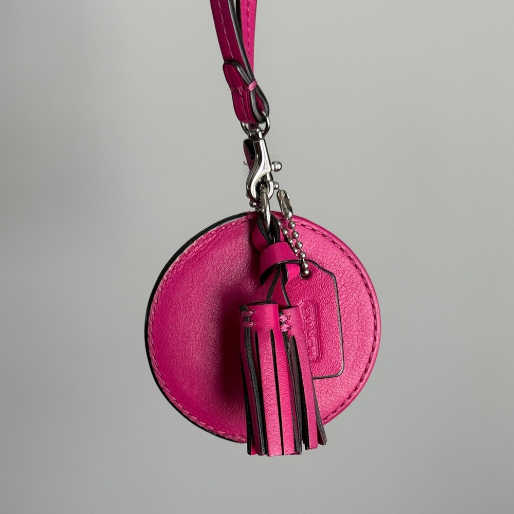 Coach Mirror Pink Leather Tassel Keychain Charm